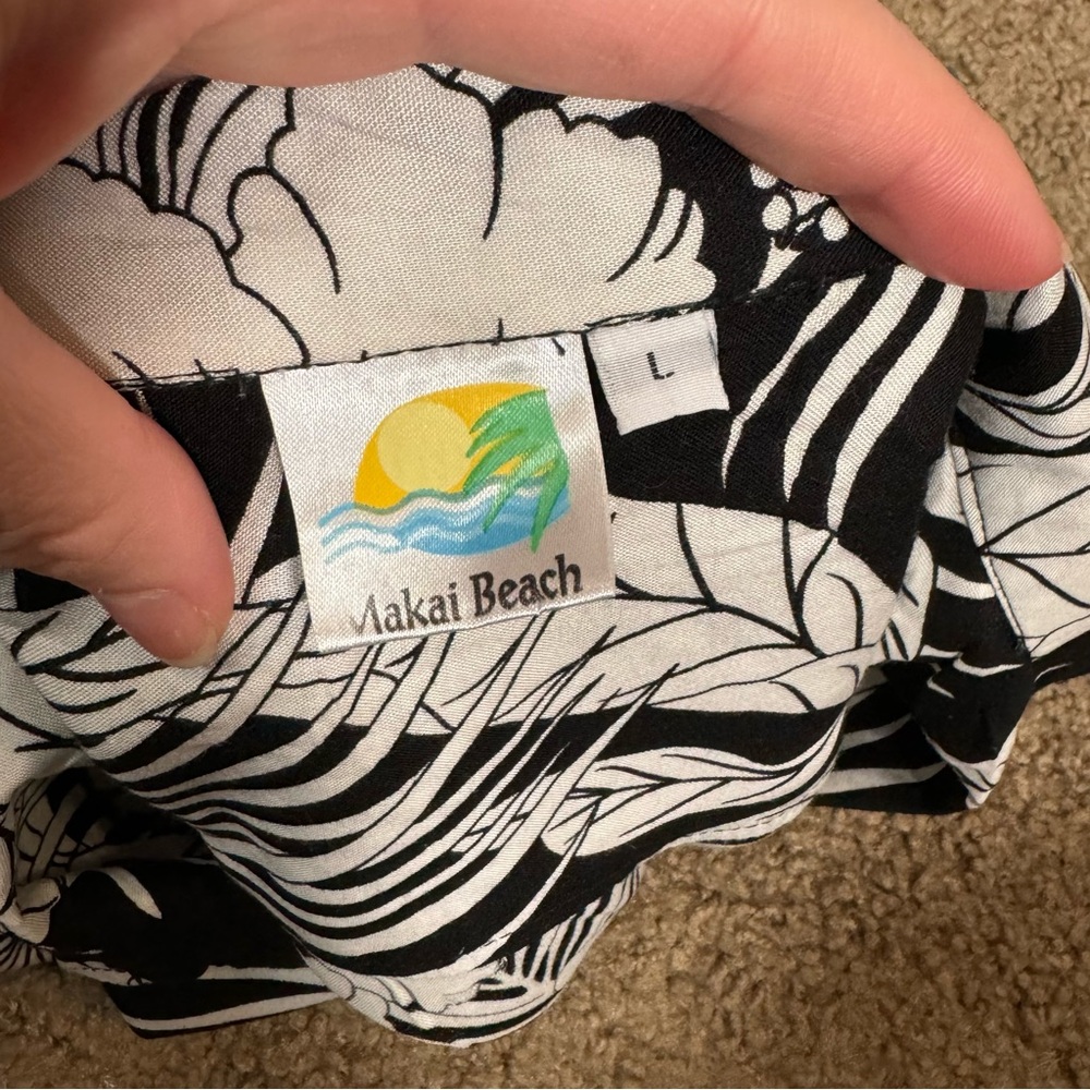 Makai Beach Black White Tropical Island Button Shirt - Picture 6 of 11